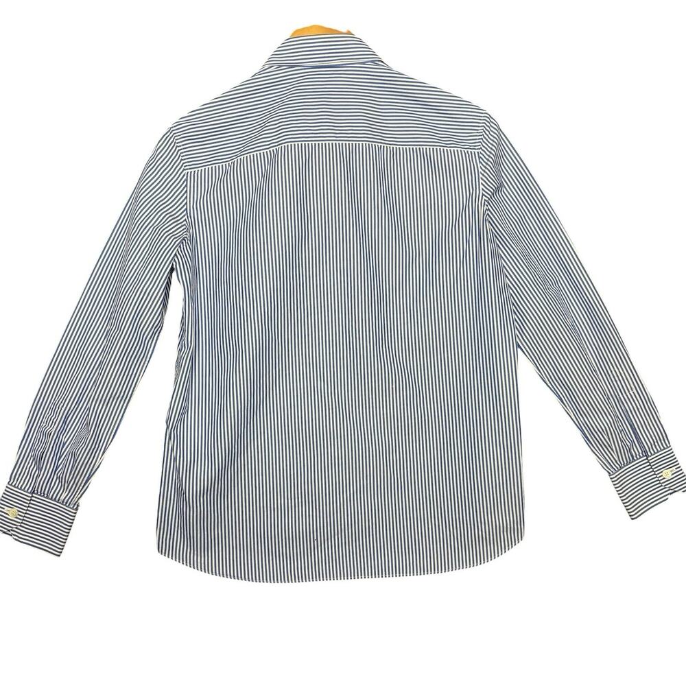 Celine Paris Blue White Stripe Button Up Shirt Womens Large Collared Long Sleeve - Picture 2 of 9